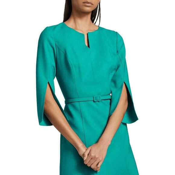 NWT WOMEN'S BELTED WOOL-BLEND KNEE-LENGTH DRESS IN JADE SZ 2 $2690 - Picture 4 of 13